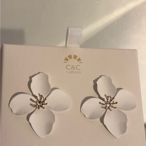 White floral rhinestone statement earrings